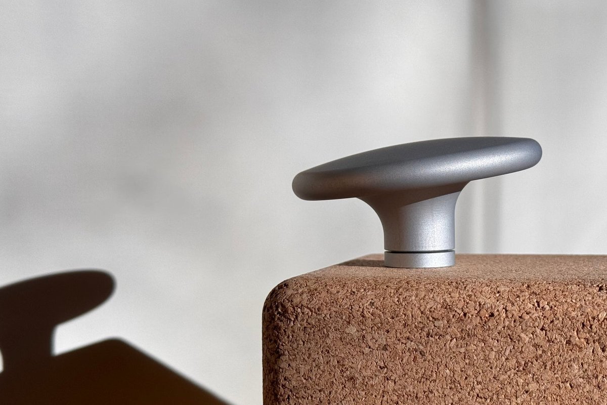 Sunny in profile on a cork block, leaning forward